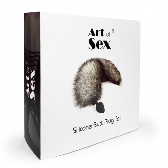 Силіконова анальна пробка з хвостом з натурального хутра Art Of Sex Silicone Anal Plug size M Artctic fox