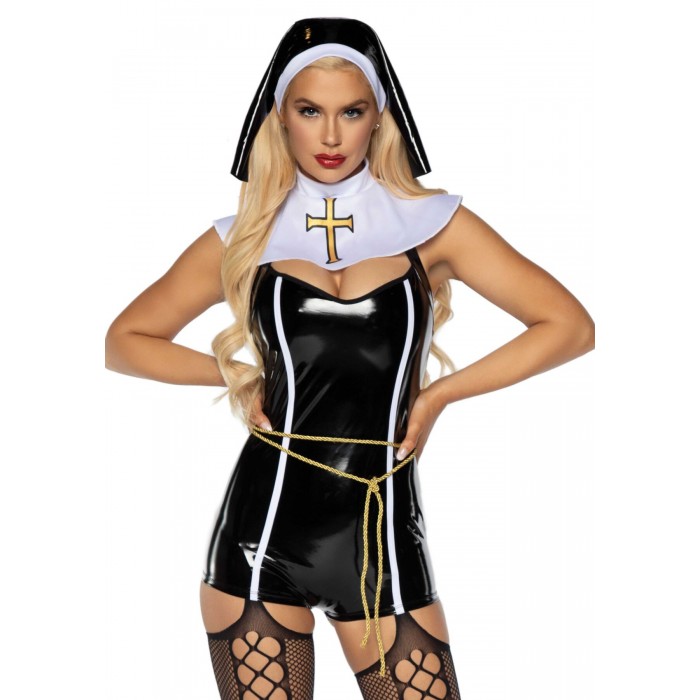 Вініловий костюм черниці Leg Avenue Sinful Sister, розмір M