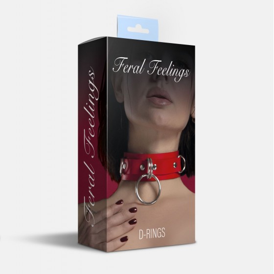 Нашийник для фіксації з натуральної шкіри Feral Feelings - D-Rings 2 Red
