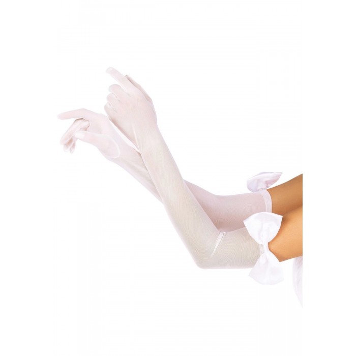 Длинные перчатки с бантом Leg Avenue Opera length bow top gloves, Белые