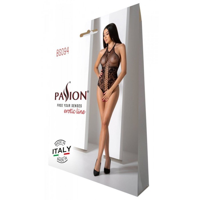 Бодістокінг з імітацією корсетної шнурівки Passion BS094, розмір One Size, Чорний