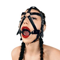 Кляп-маска с силиконовым кольцом Art of Sex - Tamer, Натуральная кожа, цвет Черный