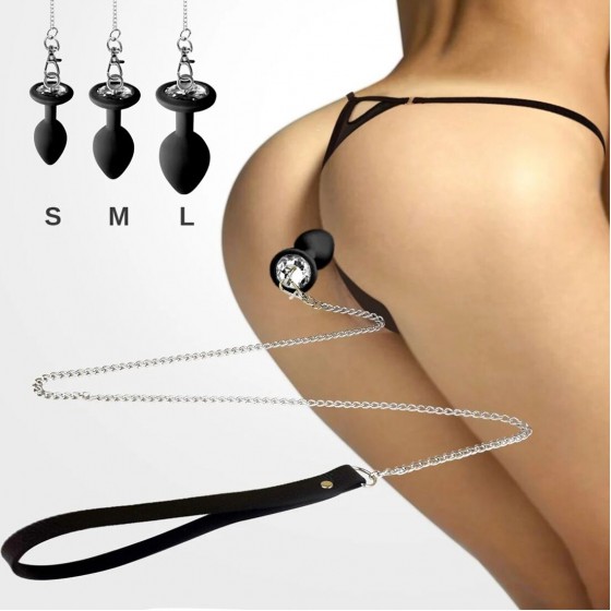 Силиконовая анальная пробка Art of Sex Silicone Anal Plug with Leash size M с поводком Black