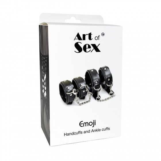 BDSM набір наручники та поножі Art of Sex - Emoji, Еко шкіра, колір Чорний