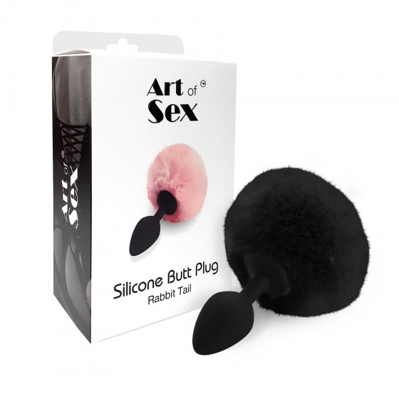 Силіконова анальна пробка м Art Of Sex-Silicone Butt plug Rabbit Tail, Чорний