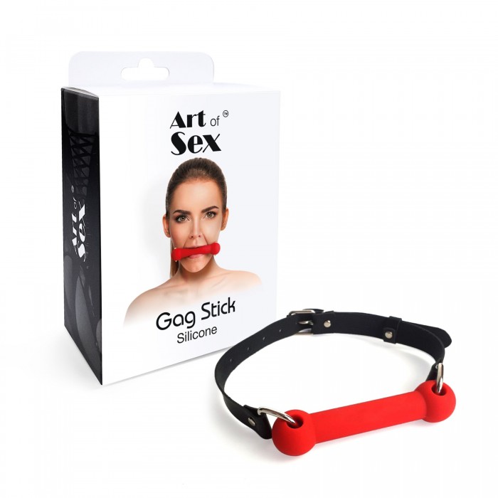 Кляп палиця, силікон і натуральна шкіра, Art Of Sex-Gag Stick Silicon, Червоний
