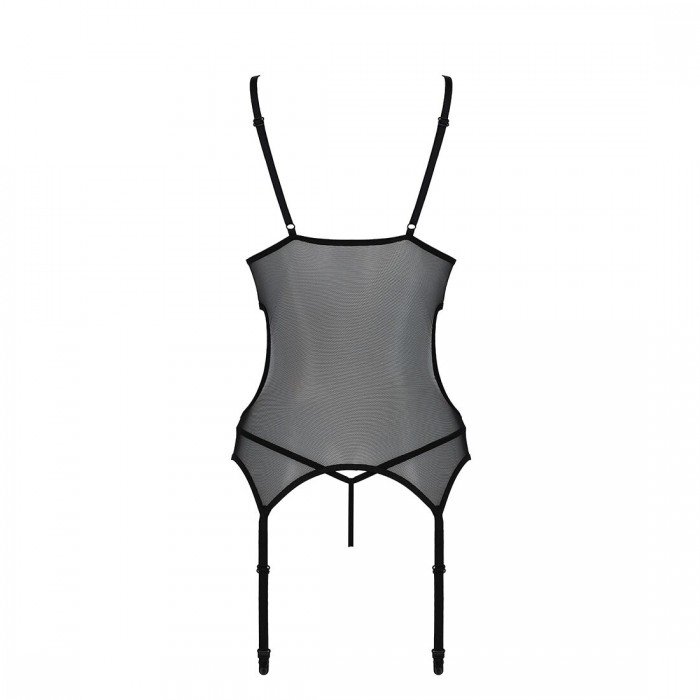 Корсет с подвязками и ажурным лифом Passion CHRISTA CORSET, размер L/XL, Черный, + стринги