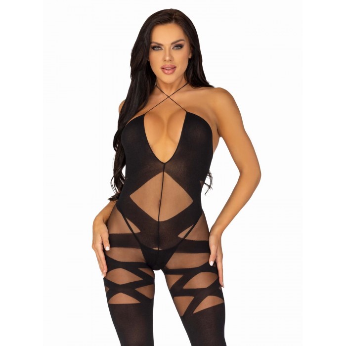 Бодістокінг з доступом Leg Avenue Illusion halter bodystocking, розмір One size, Чорний