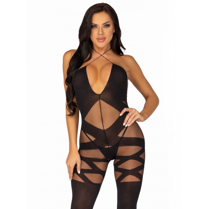 Бодістокінг з доступом Leg Avenue Illusion halter bodystocking, розмір One size, Чорний