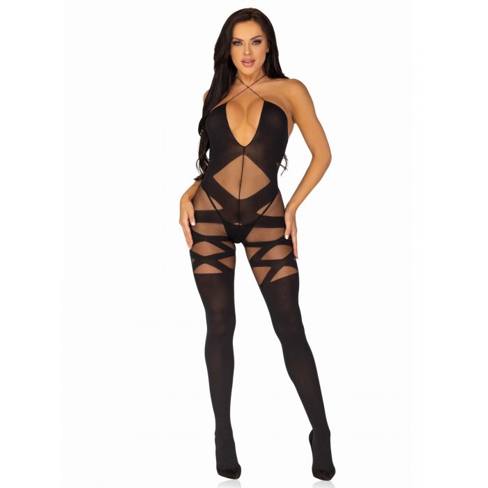 Бодістокінг з доступом Leg Avenue Illusion halter bodystocking, розмір One size, Чорний