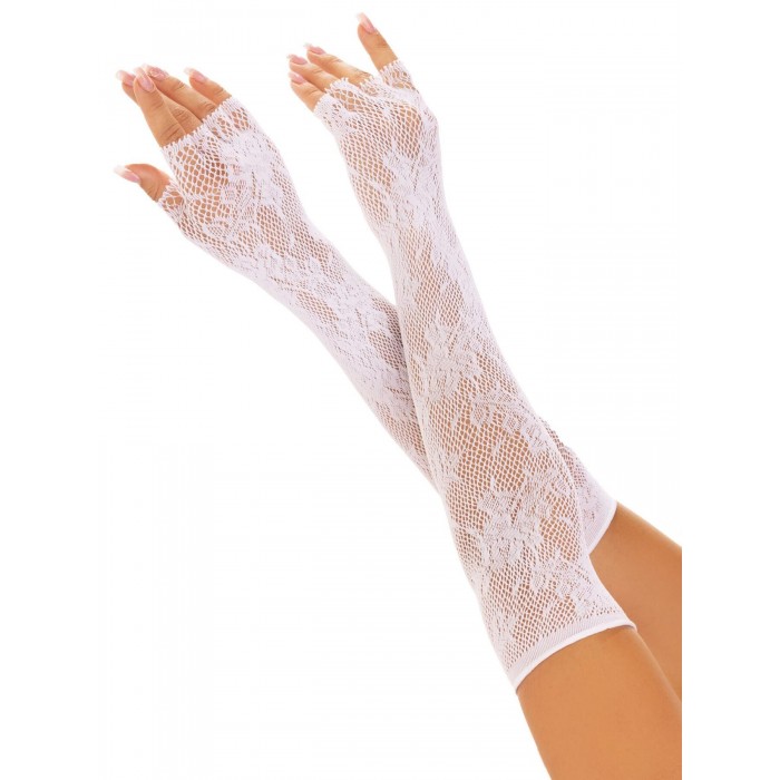 Митенки длиной до локтя Leg Avenue Lace Opera Length Fingerless Gloves, Белые
