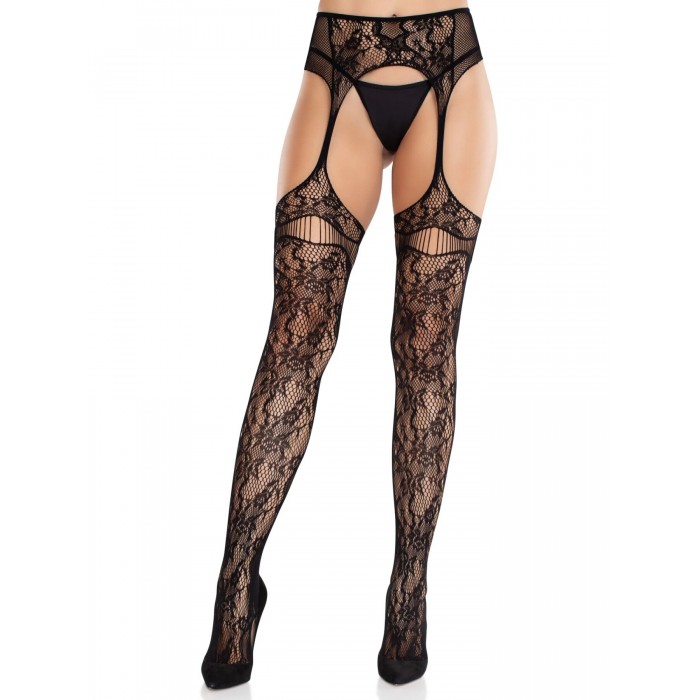 Еротичні колготки Leg Avenue Net Stockings with Attached Garter Belt, розмір One Size, Чорні
