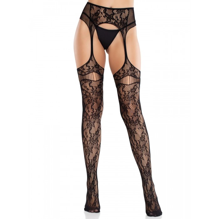 Еротичні колготки Leg Avenue Net Stockings with Attached Garter Belt, розмір One Size, Чорні