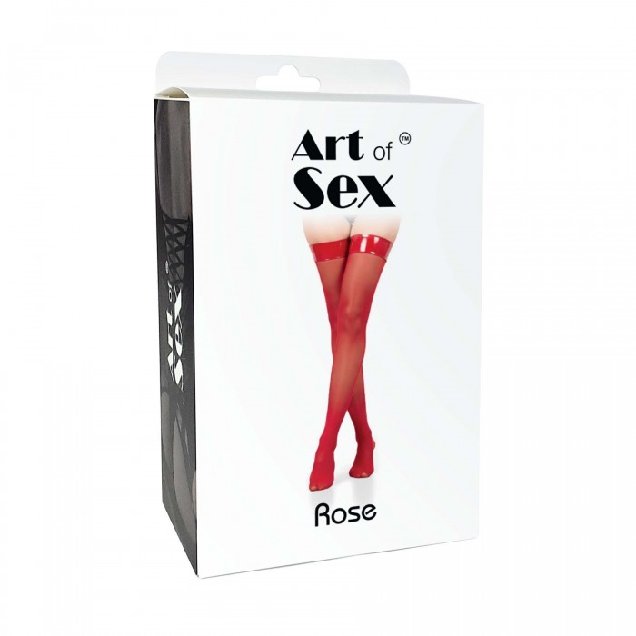 Чулки в мелкую сетку с лакированной коронкой и эффектом голограммы Art of Sex - Rose, Черные, М