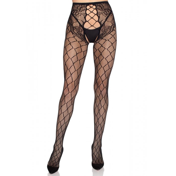 Эротические колготки Leg Avenue Net Tights с открытой зоной трусиков, размер One Size, Черный