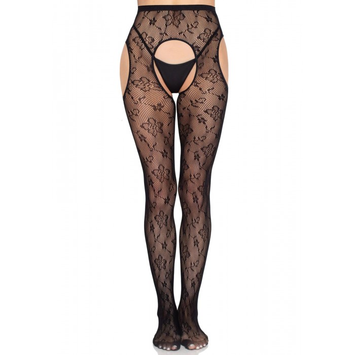 Еротичні колготки Leg Avenue Bloom Net Suspender Tights, розмір One Size, Чорний