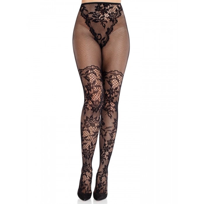 Еротичні колготки Leg Avenue Dahlia Lace Tights, розмір One Size, Чорні