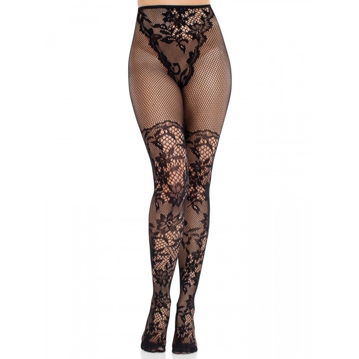 Еротичні колготки Leg Avenue Dahlia Lace Tights, розмір One Size, Чорні