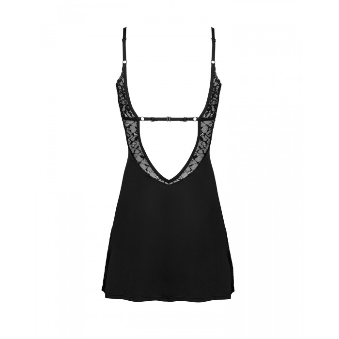 Еротична сорочка Obsessive Bellastia chemise & thong, Чорна, розмір XL/2XL