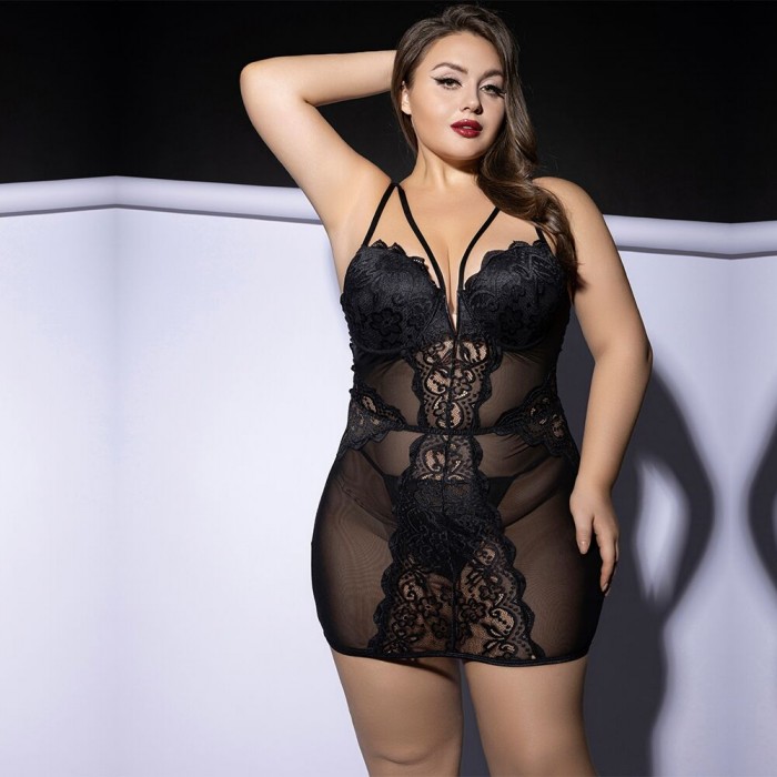 Еротична сукня JSY P61150, розмір Plus Size, Чорна
