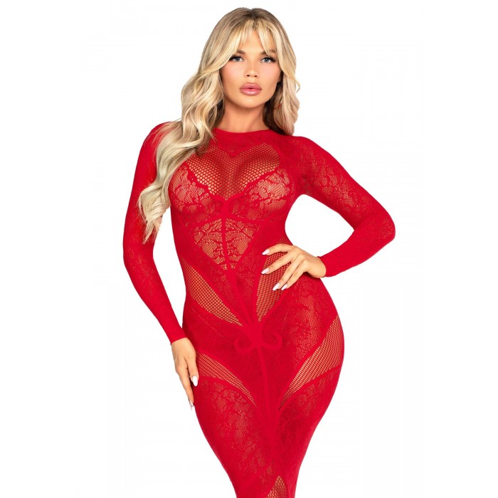 Сукня Leg Avenue Lace and Net Bodycon Gown, розмір One Size, Червона