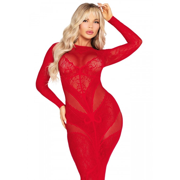 Сукня Leg Avenue Lace and Net Bodycon Gown, розмір One Size, Червона