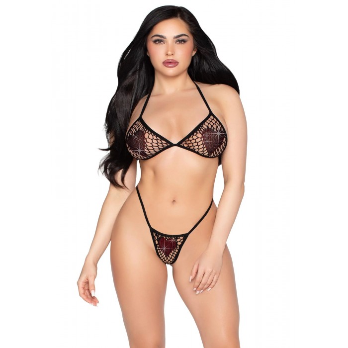Комплект нижнего белья Leg Avenue Fishnet бюстгальтер-топ и стринги, размер One Size, Черный