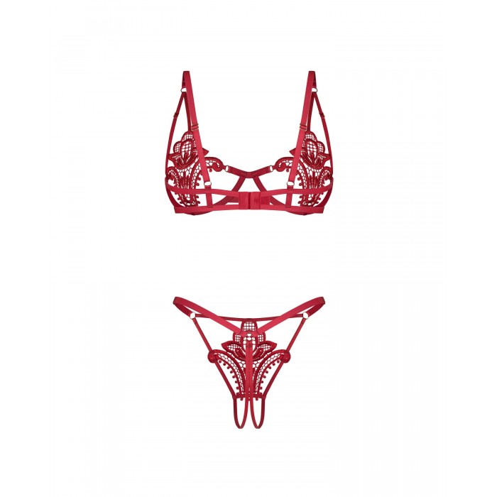 Комплект нижньої білизни Obsessive Luise Sublim Red 2-pcs crotchless set, розмір L/XL