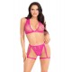 Комплект нижньої білизни Leg Avenue Lace: бюстгальтер, трусики та підв'язки, розмір One Size, Рожевий