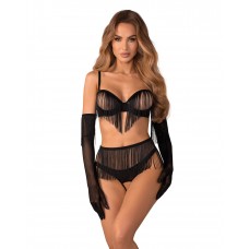 Комплект нижнего белья Obsessive Rossay Black 4-pcs crotchless set, размер S/M