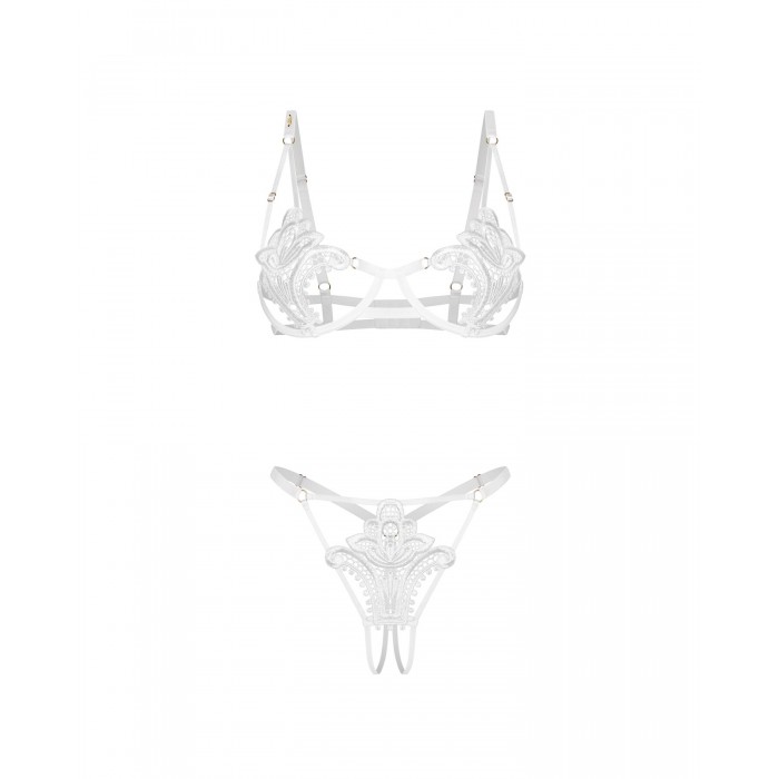 Комплект нижньої білизни Obsessive Luise Sublim White 2-pcs crotchless set, розмір L/XL