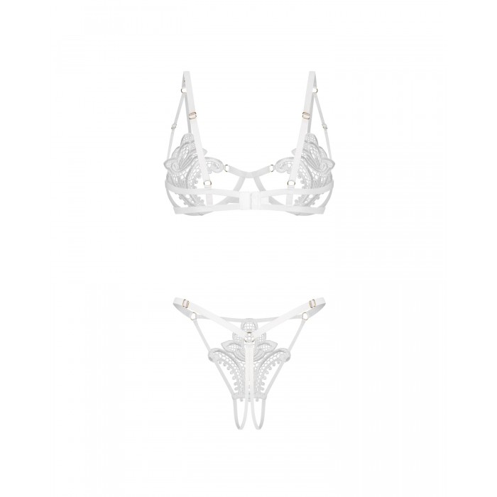 Комплект нижньої білизни Obsessive Luise Sublim White 2-pcs crotchless set, розмір L/XL