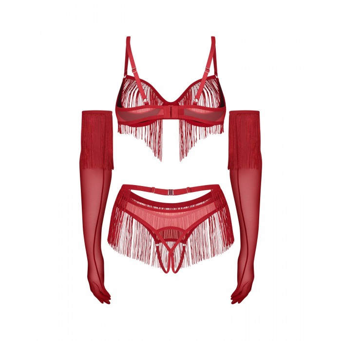 Комплект нижньої білизни Obsessive Rossay 4-pcs crotchless set, Червоний, розмір L/XL