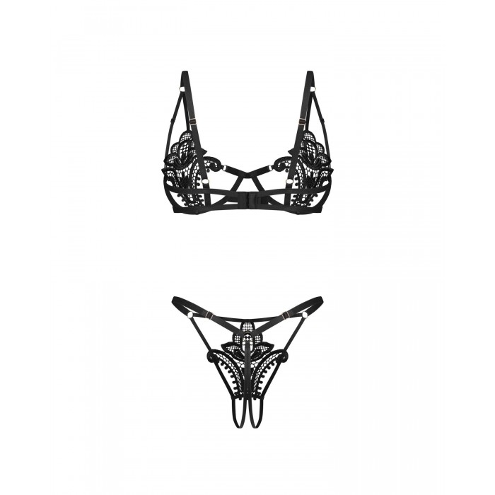 Комплект нижньої білизни Obsessive Luise Sublim Black 2-pcs crotchless set, розмір S/M