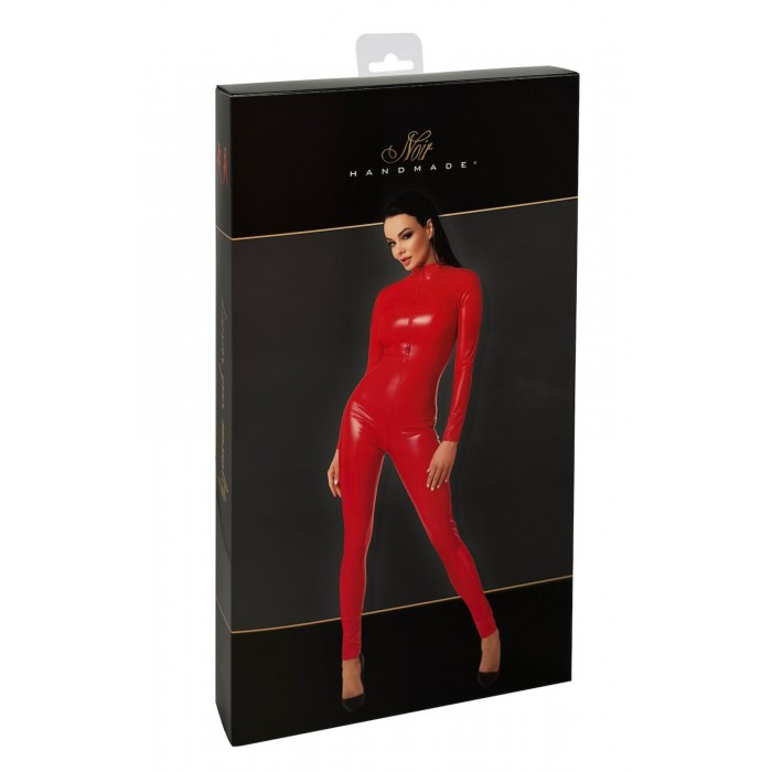 Еротичний комбінезон Noir Handmade F353 Red powerwetlook overall, розмір M
