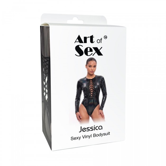 Виниловое боди с рукавами Art of Sex - Jessica, цвет черный, размер S