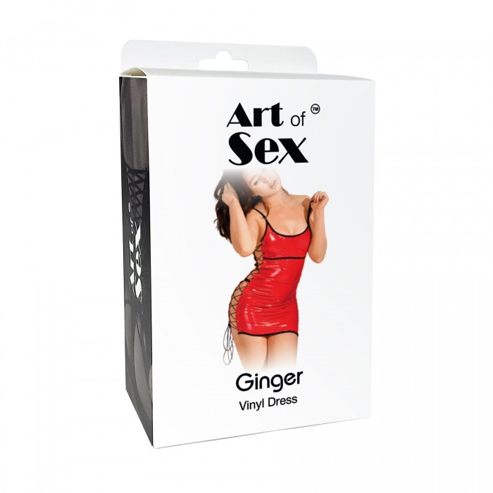 Сексуальное лакированное платье на шнуровке Art of Sex - Ginger, размер L-2XL, красное