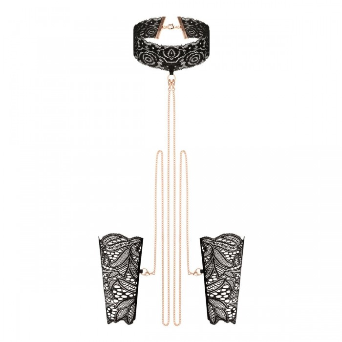 Мереживні наручники та комір Rosy Gold - Lace Cuffs and Collar - Black