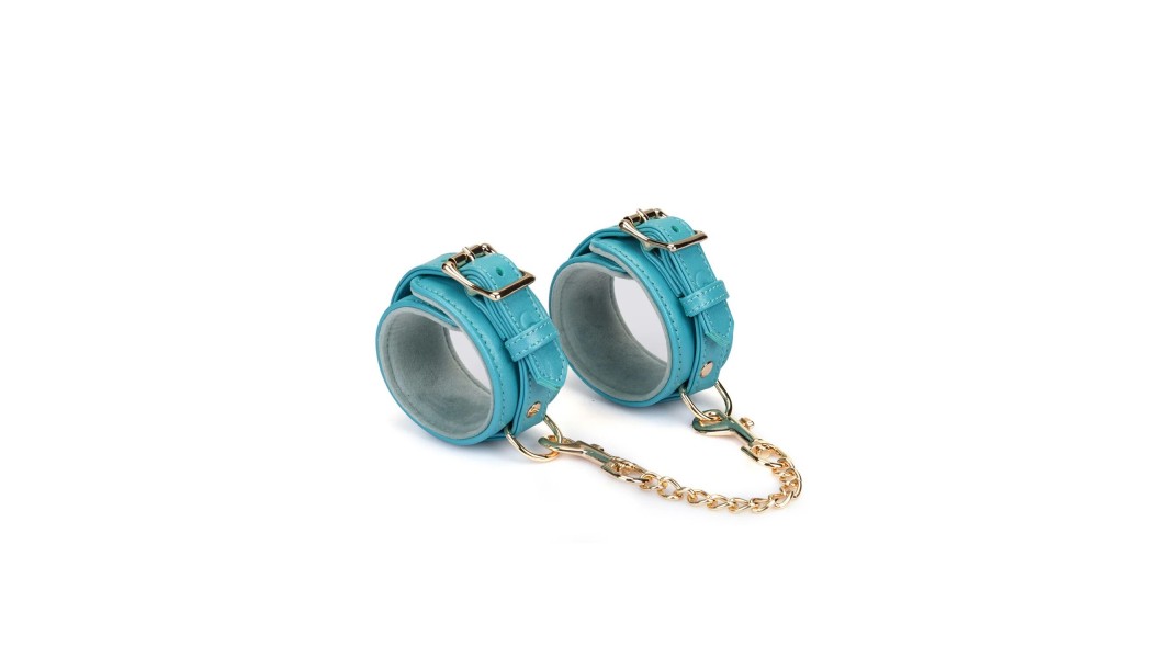 Поножі для БДСМ Liebe Seele Blue Lamb Leather Ankle Cuffs with Velvet Lining