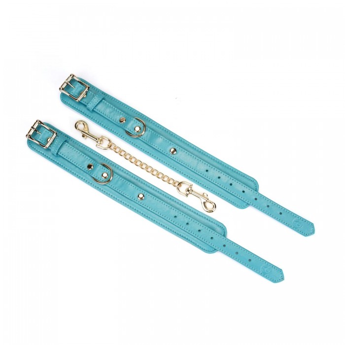 Поножі для БДСМ Liebe Seele Blue Lamb Leather Ankle Cuffs with Velvet Lining