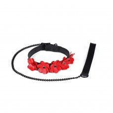 Ошейник с поводком для БДСМ Liebe Seele Flower Rhythm - Black and Red Leather Flowers collar with Leash