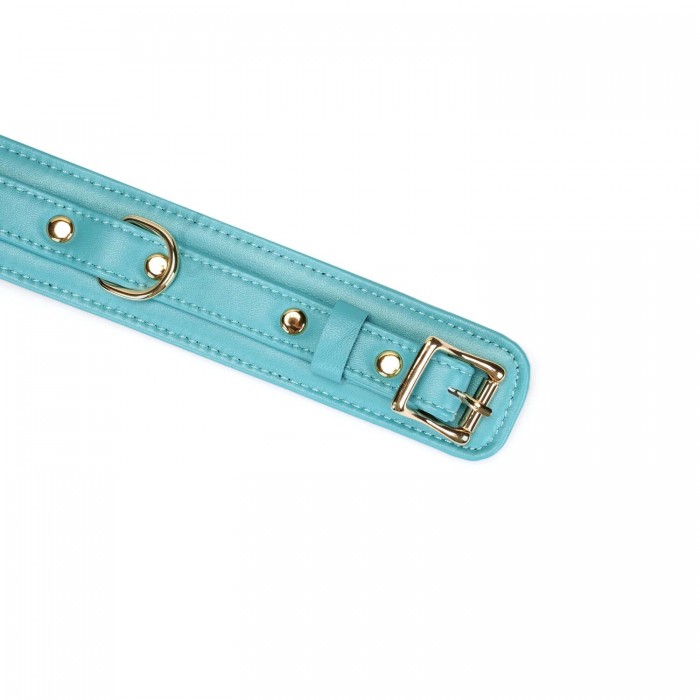 Ошейник с поводком для БДСМ Liebe Seele Blue Lamb Leather Collar with Velvet Lining