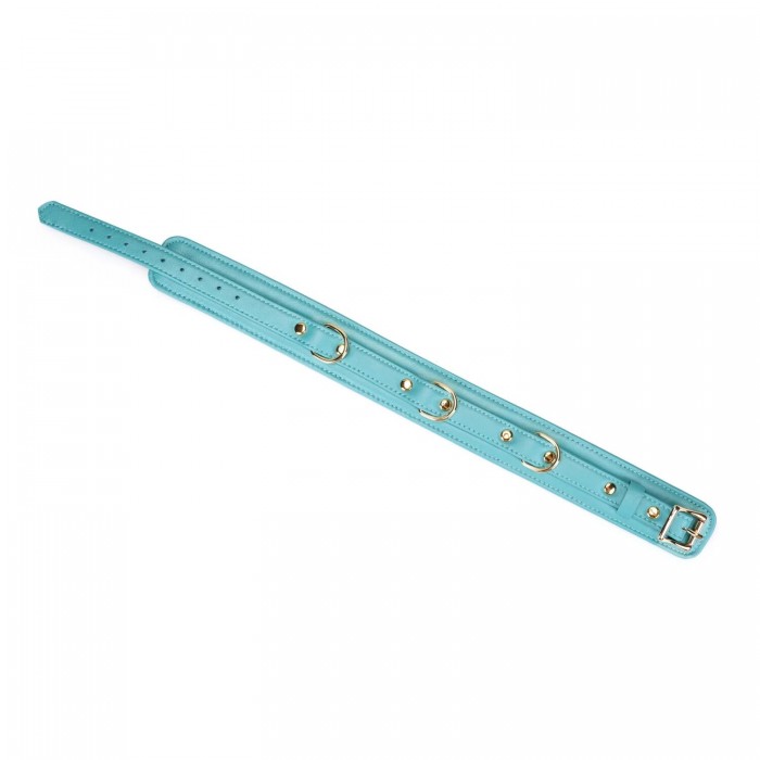 Ошейник с поводком для БДСМ Liebe Seele Blue Lamb Leather Collar with Velvet Lining