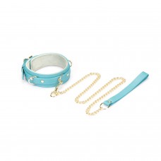 Ошейник с поводком для БДСМ Liebe Seele Blue Lamb Leather Collar with Velvet Lining