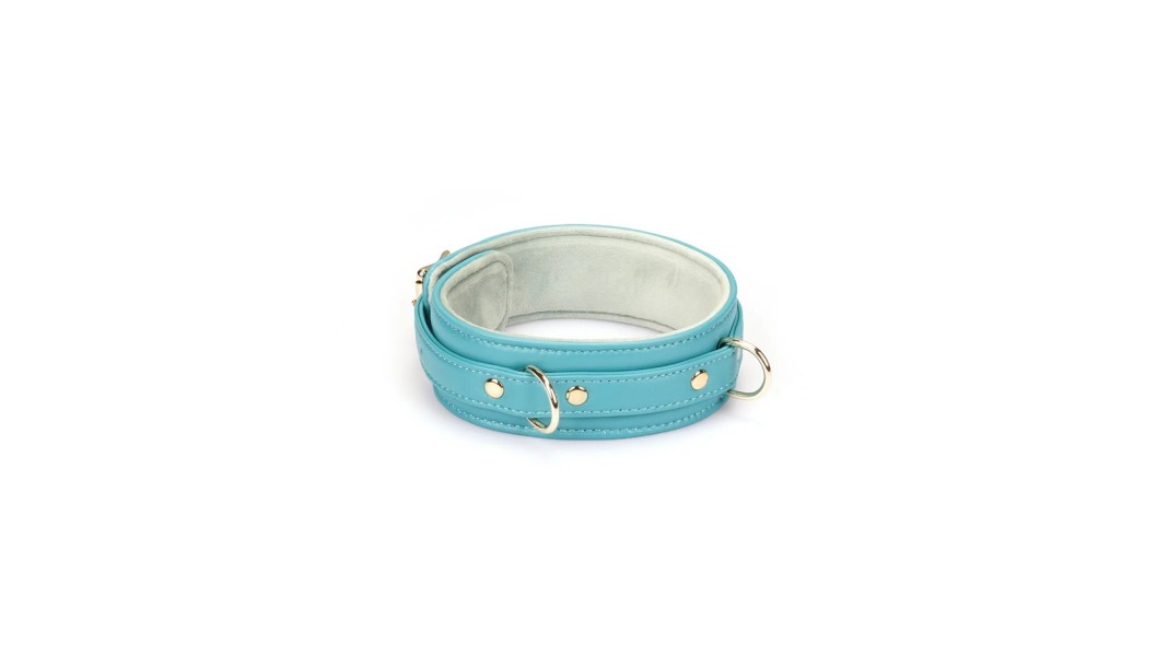 Ошейник с поводком для БДСМ Liebe Seele Blue Lamb Leather Collar with Velvet Lining