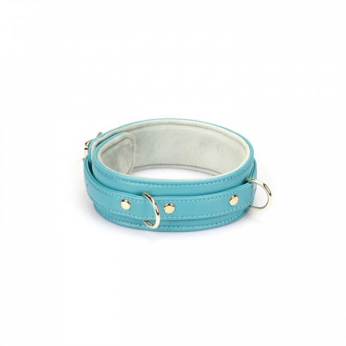 Ошейник с поводком для БДСМ Liebe Seele Blue Lamb Leather Collar with Velvet Lining