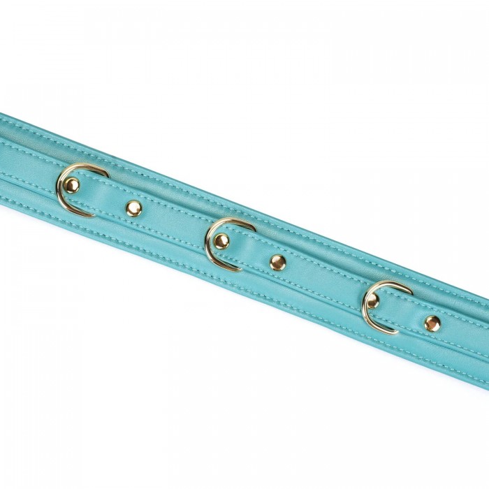 Ошейник с поводком для БДСМ Liebe Seele Blue Lamb Leather Collar with Velvet Lining