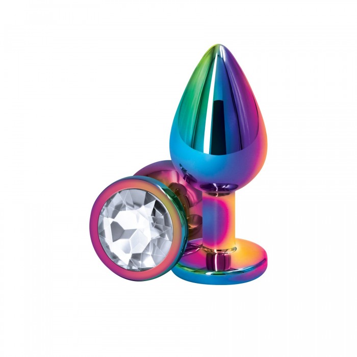 Анальная пробка с прозрачным камнем NS Novelties Rear Assets - Multicolor - размер M
