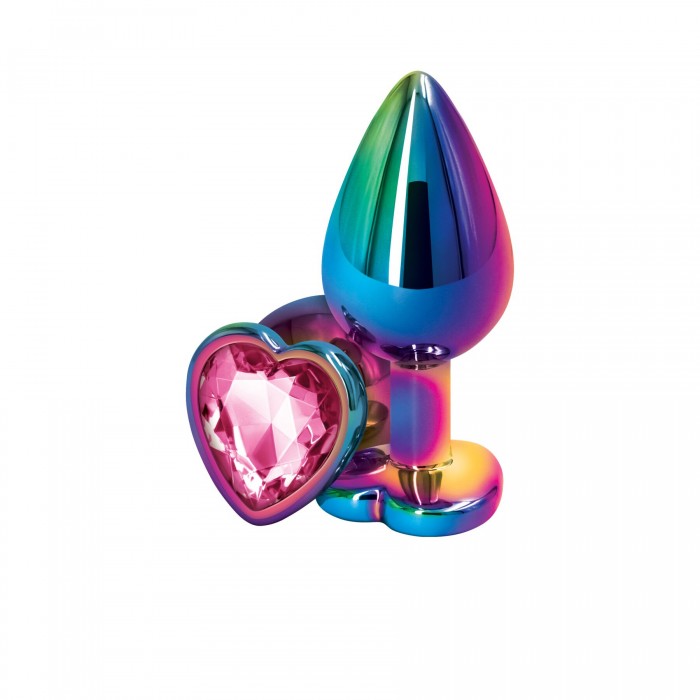 Анальная пробка с розовым камнем NS Novelties Rear Assets - Multicolor Heart - размер M