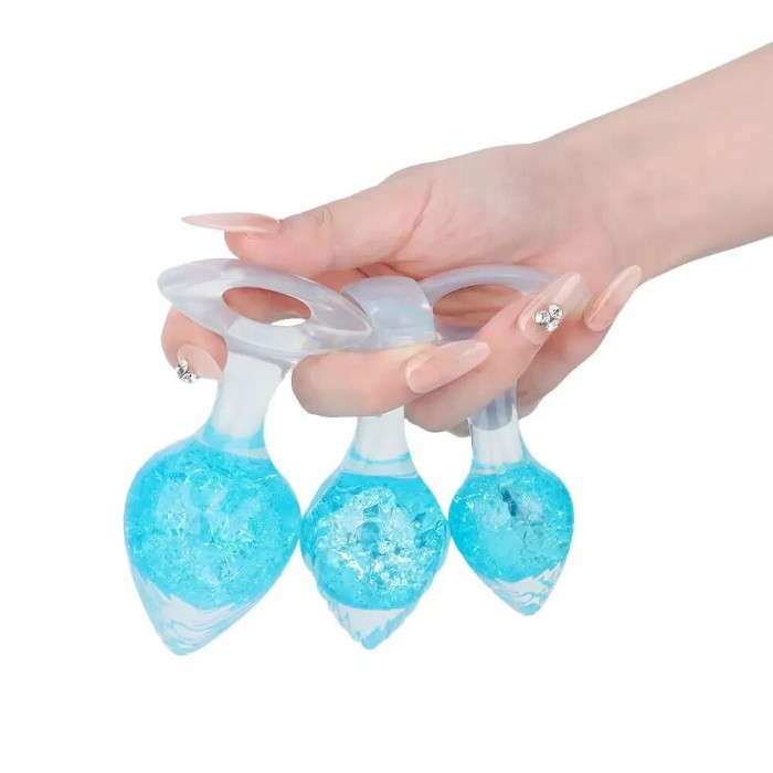Анальна пробка Liebe Seele Heart-shaped Crystal Anal Plug - Блакитний, розмір Medium